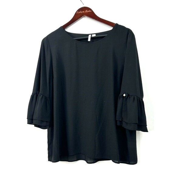 Elle Women Flared Tulip Pearl Sleeves Sz L Sheer Lightweight Flowy Blouse 1175T3 - Picture 3 of 10